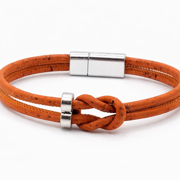 Pulseira Nó de Cortiça Laranja com Passador Prata