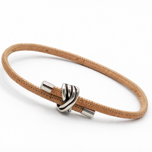 Pulseira em Cortiça Natural com Contas Prateadas