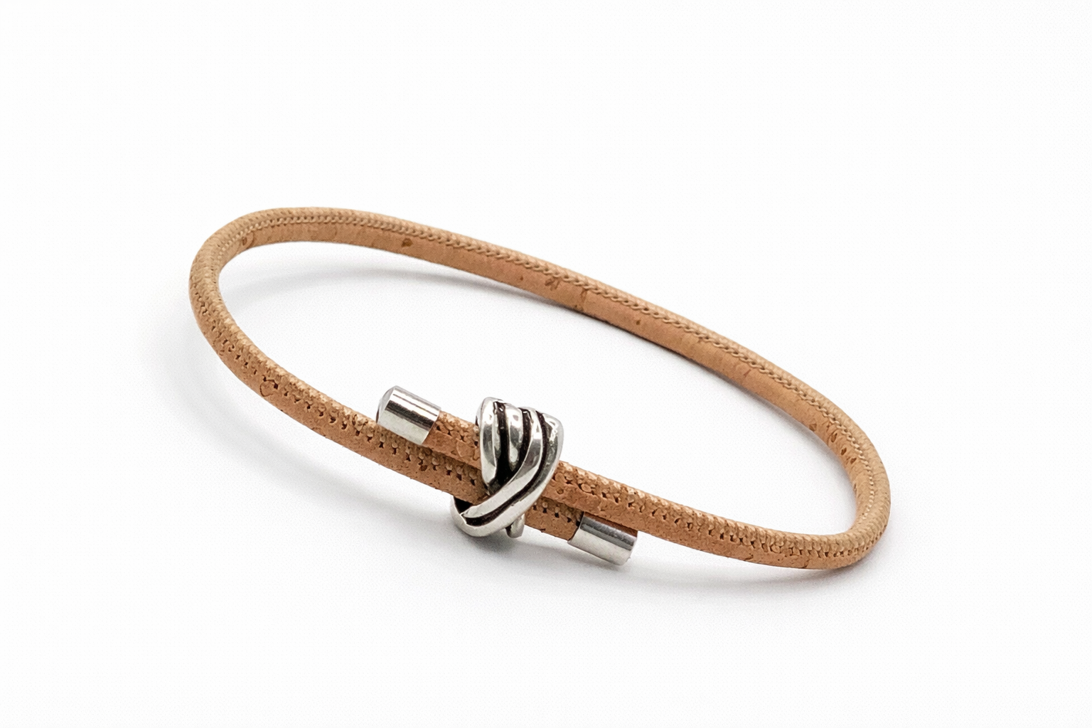 Pulseira em Cortiça Natural com Contas Prateadas