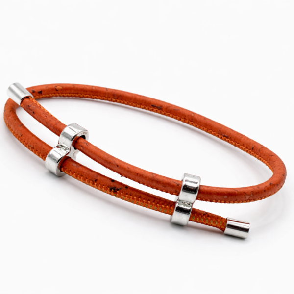 Pulseira em Cortiça Laranja com Ajuste em Prata