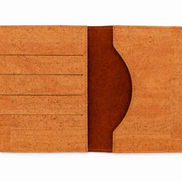 Capa de Passaporte Cortiça Natural com Divisórias para Cartões