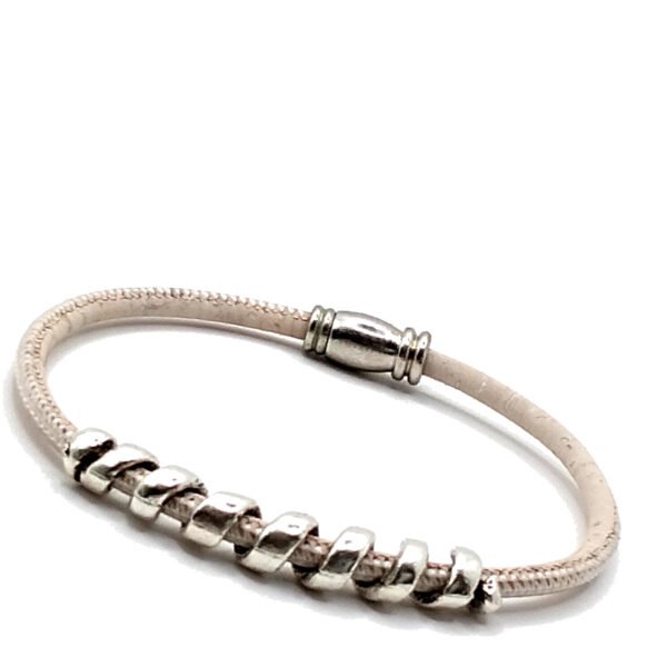 Pulseira em Cortiça Branca com Espiral Prata