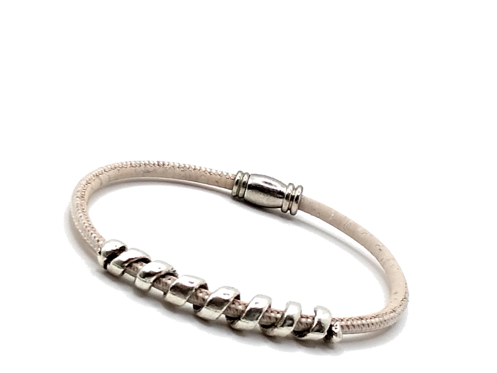 Pulseira em Cortiça Branca com Espiral Prata