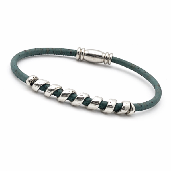 Pulseira em Cortiça Verde com Espiral Prata