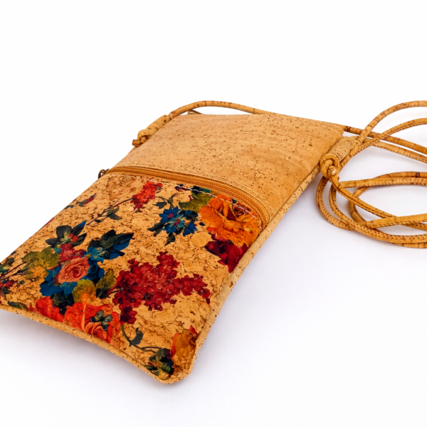 Mala para Telemóvel em Cortiça Natural com Estampa Floral