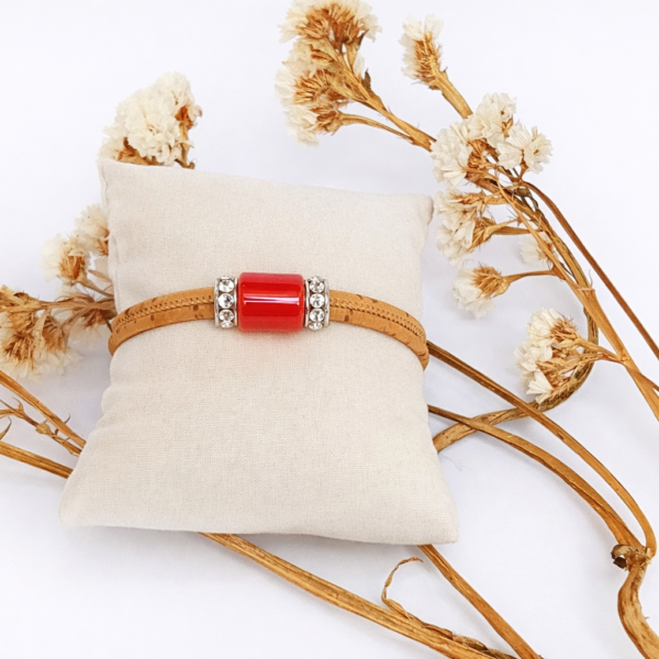 Pulseira em Cortiça com Cerâmica Vermelha