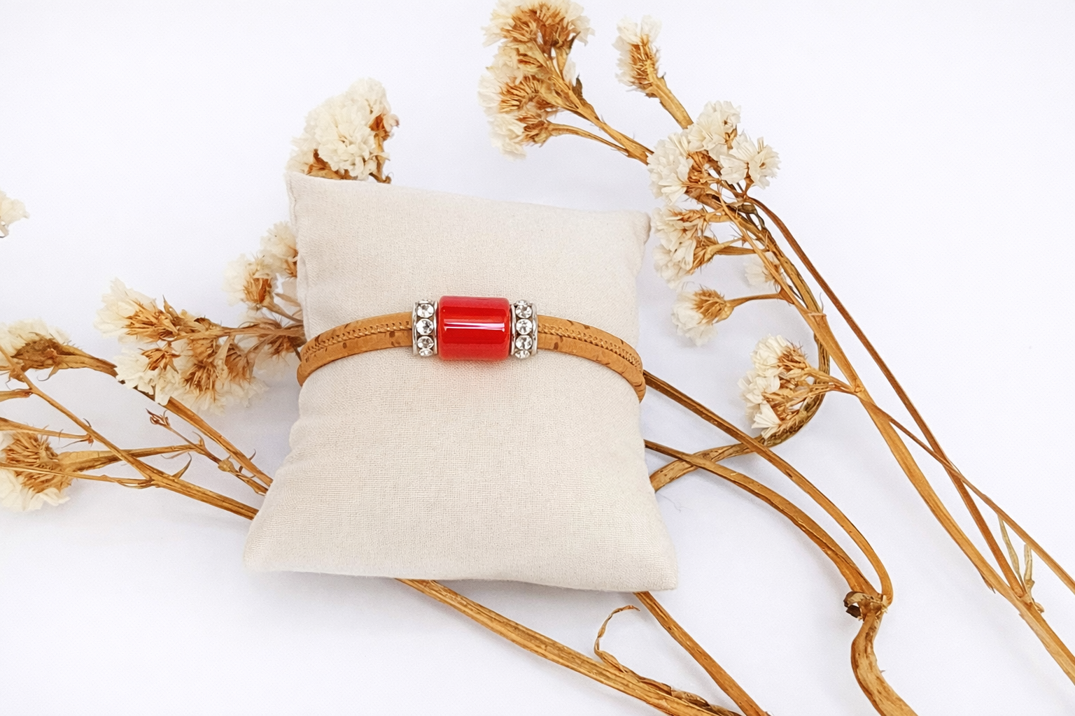 Pulseira em Cortiça com Cerâmica Vermelha