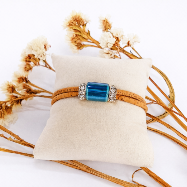 Pulseira em Cortiça com Cerâmica azul escuro