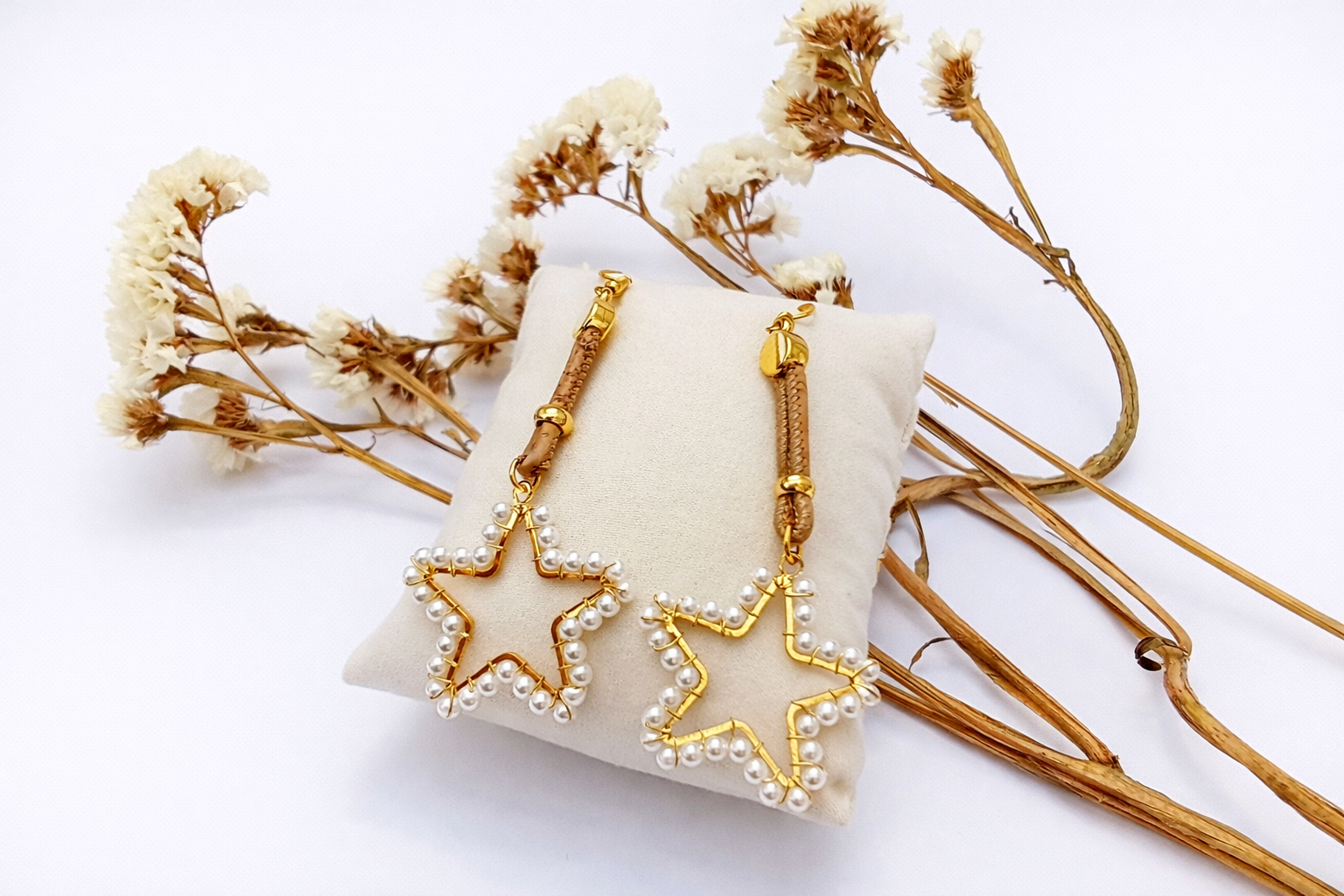 Brincos em Cortiça Natural com Estrela em Pérola