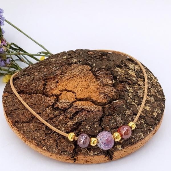 Colar em Cortiça Natural com Cerâmicas Lilás