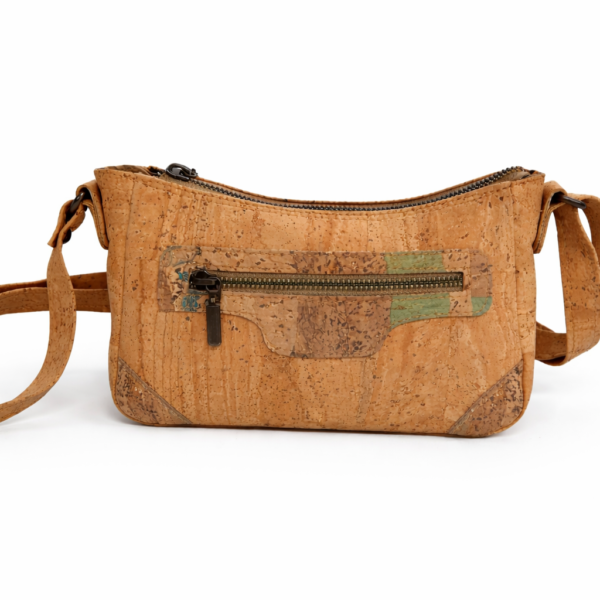 Mala Tiracolo Cortiça Natural com Detalhes Mesclados