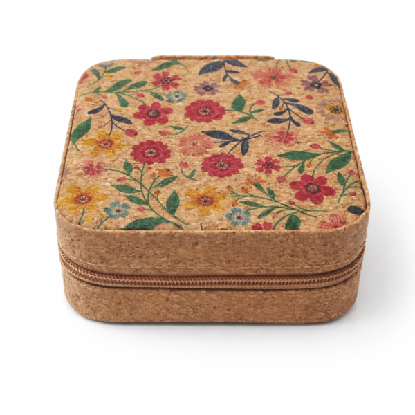 Porta-Joias em Cortiça Natural com Padrão Floral