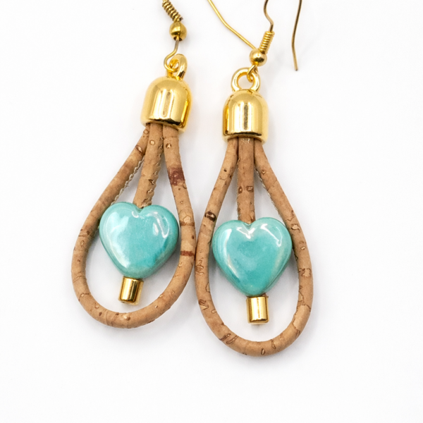 Brincos Coração Azul – Cortiça Natural