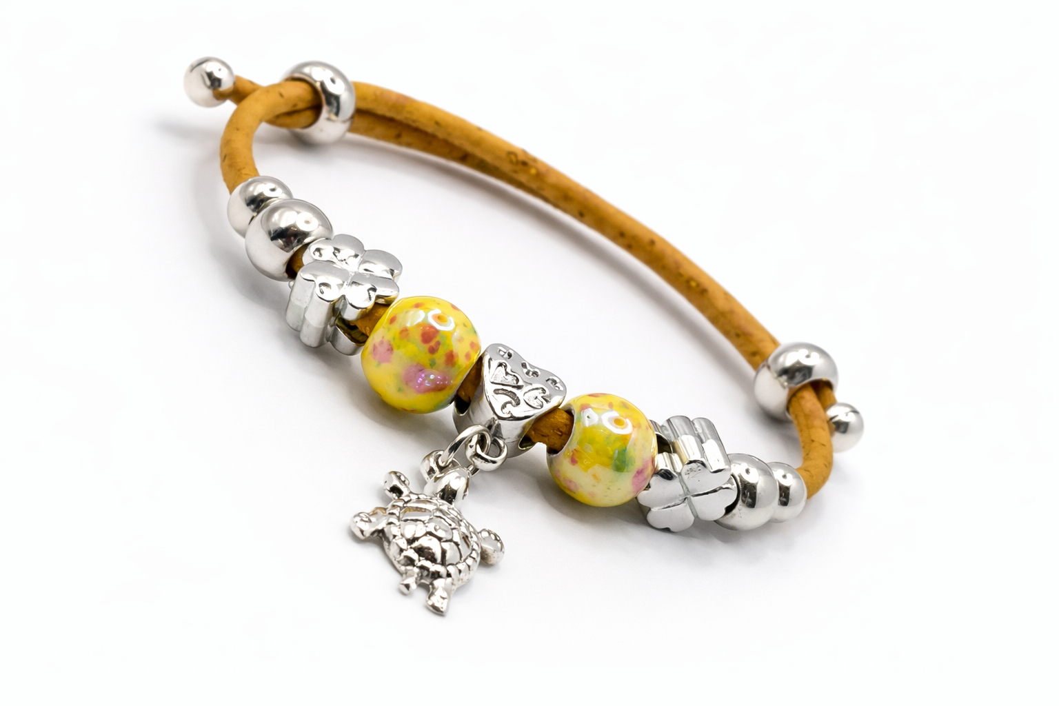 Pulseira em Cortiça Amarela com Pendente Tartaruga
