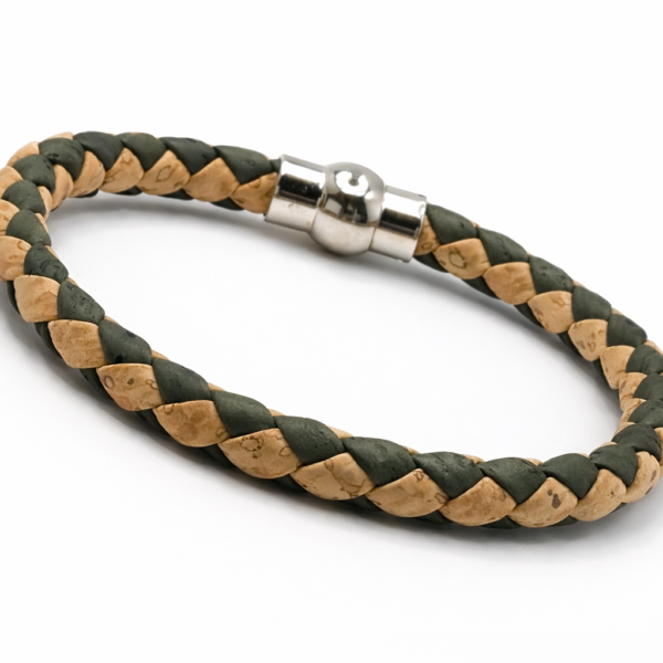Pulseira em Cortiça Natural e Verde Escuro Entrelaçada