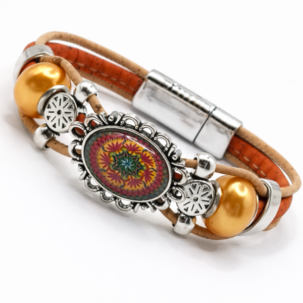 Pulseira em Cortiça Laranja com Mandala