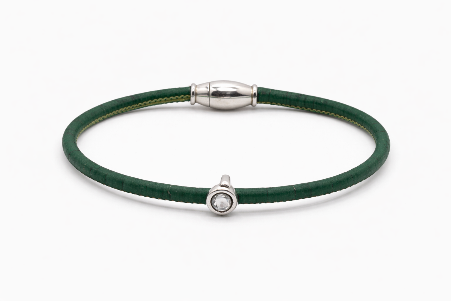 Pulseira em Cortiça Verde com Zircónia