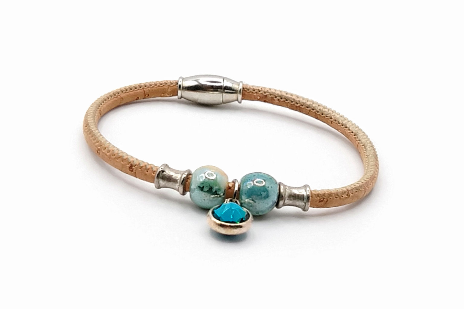 Pulseira em cortiça natural com um brilhante azul - Image 4