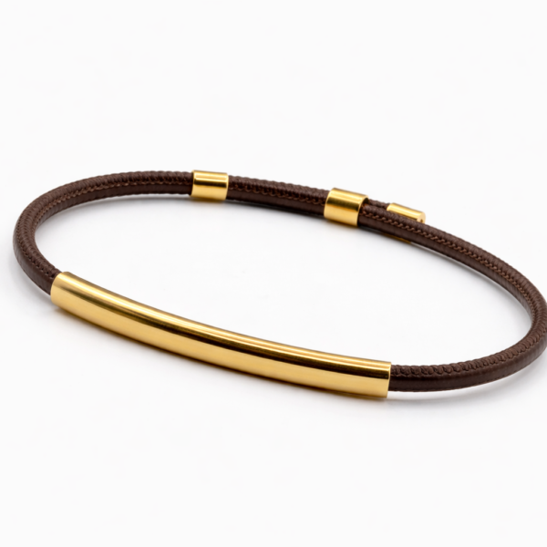 Pulseira em Cortiça Castanha com Chapa Dourada