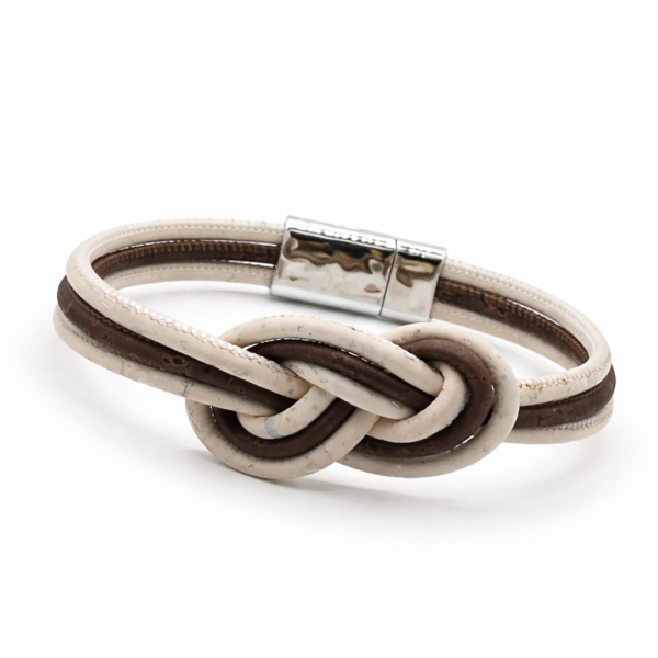 Pulseira em Cortiça Natural e Branca Entrelaçada