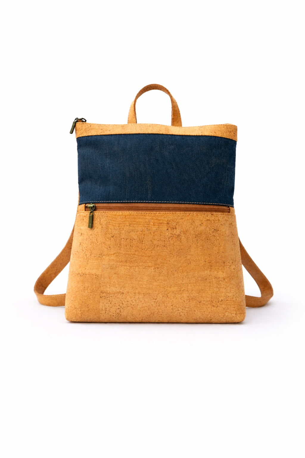 Mochila Bicolor em Cortiça Natural e Azul Escuro