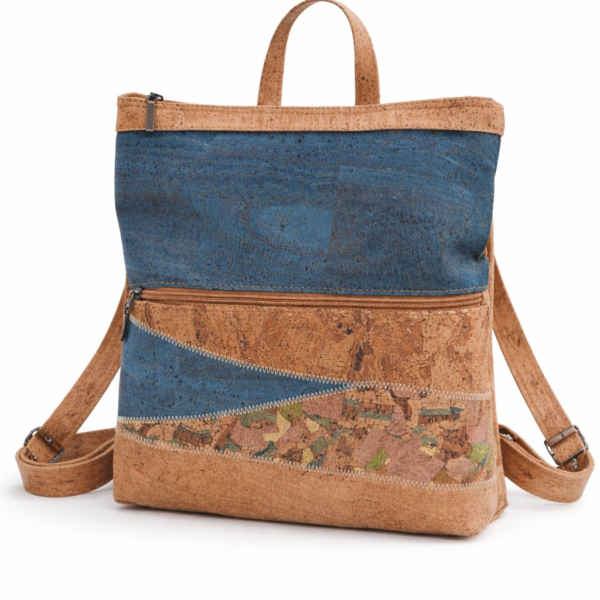 Mochila em Cortiça Natural com Recortes Coloridos