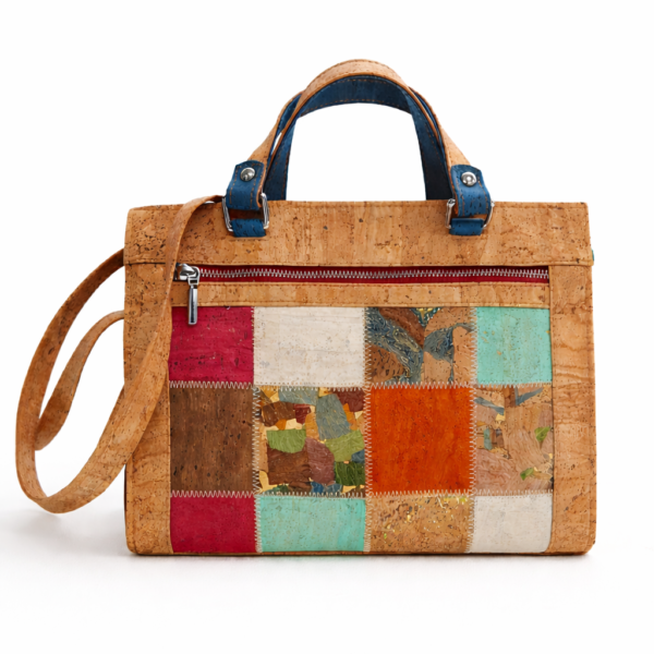 Mala em Cortiça Natural com patchwork colorido