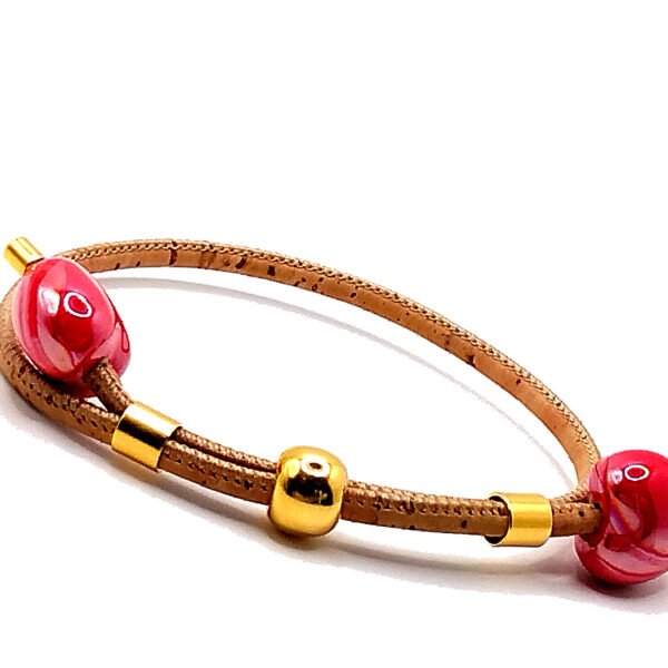 Pulseira em cortiça natural com Duplo Coração