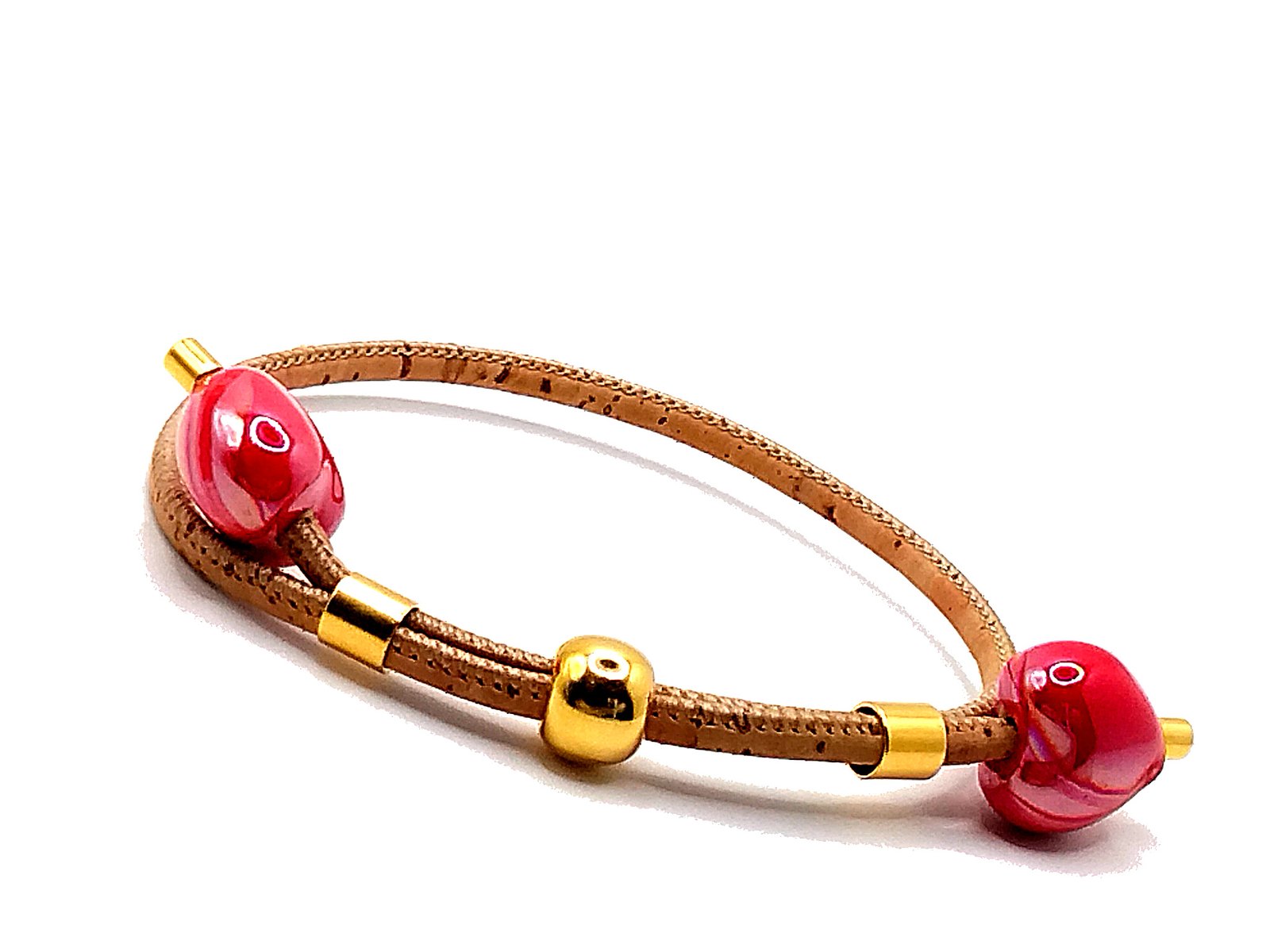 Pulseira em cortiça natural com Duplo Coração