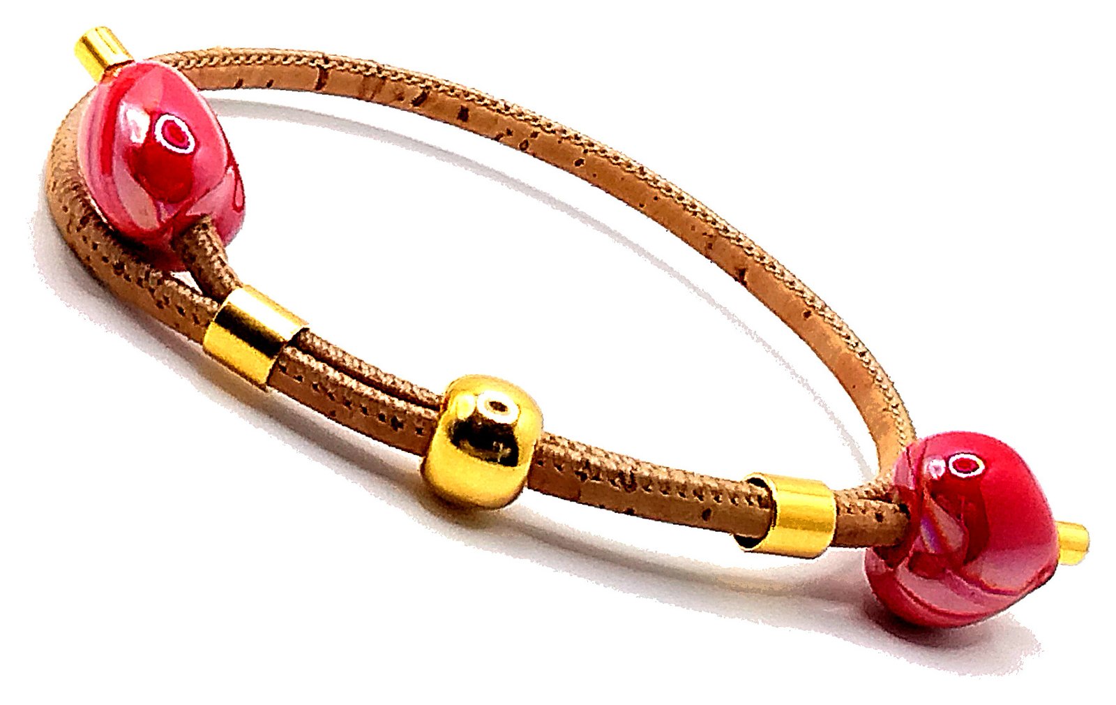 Pulseira em cortiça natural com Duplo Coração - Image 2