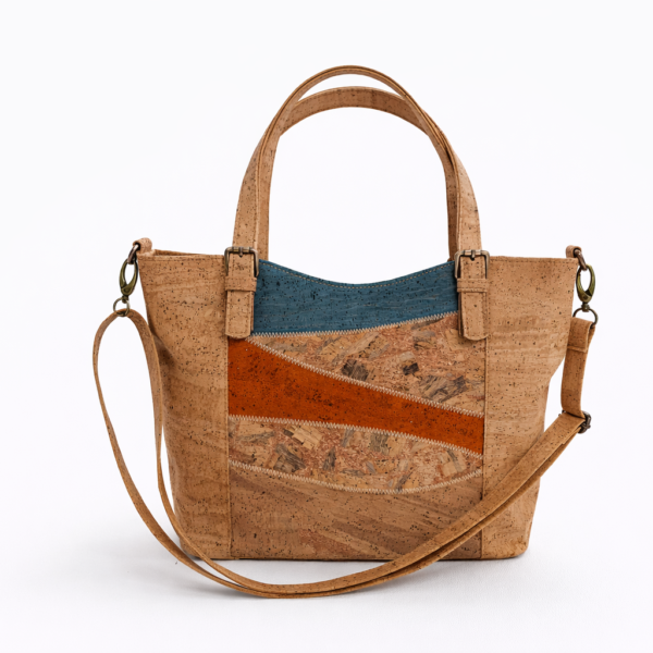 Mala em cortiça natural com padrão em ondas