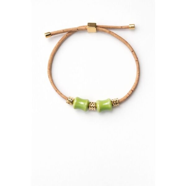 Pulseira em Cortiça Natural com Detalhes em Verde e Dourado