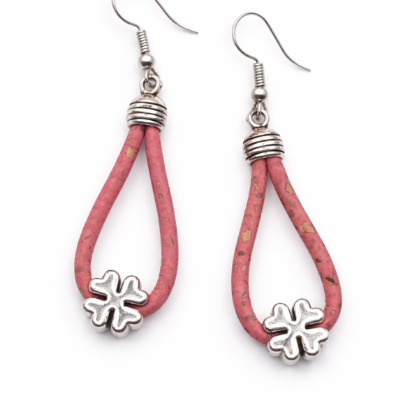 Brincos de Cortiça Rosa com Trevo