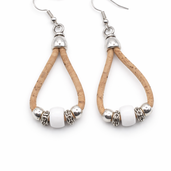 Brincos em cortiça Natural com Pedras Brancas