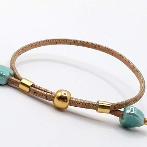 Pulseira em Cortiça Natural com Pingente Verde Claro