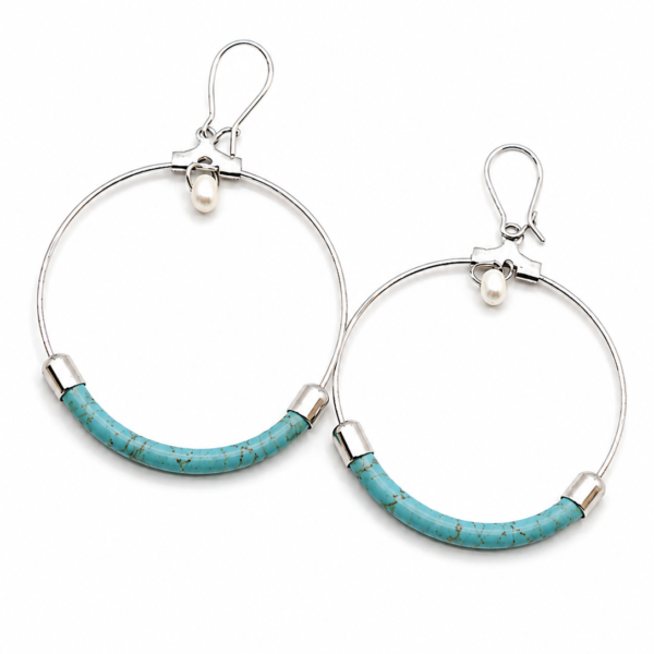 Blue Natural Cork Earrings with Silver-Plated Findings