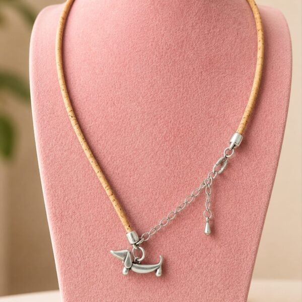 Natural Cork Necklace with Silver Dog Pendant