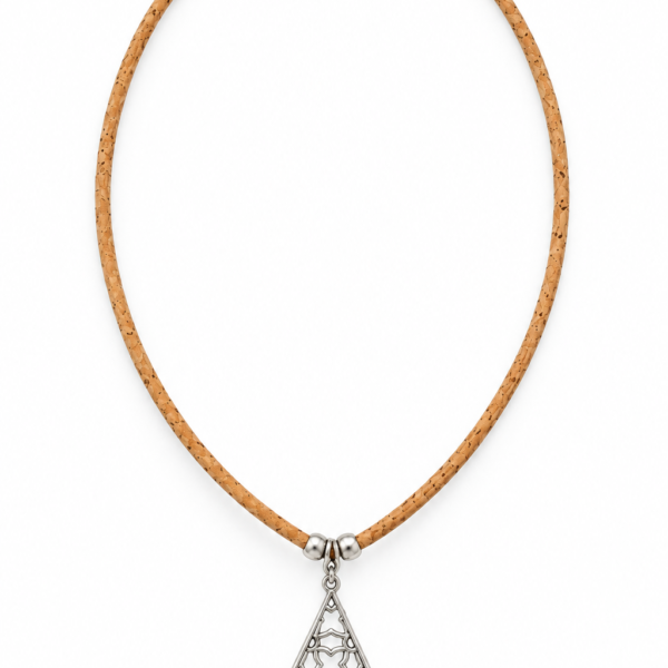 Natural Cork Necklace with Silver Teardrop Pendant