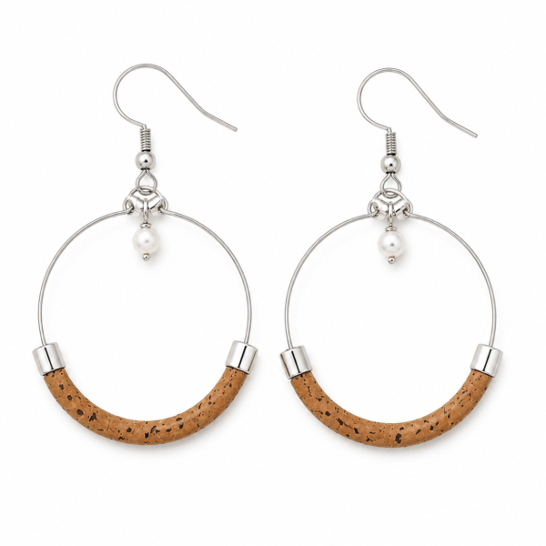 Natural Cork Earrings with Silver-Plated Findings