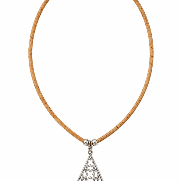 Natural Cork Necklace with Silver Teardrop Pendant