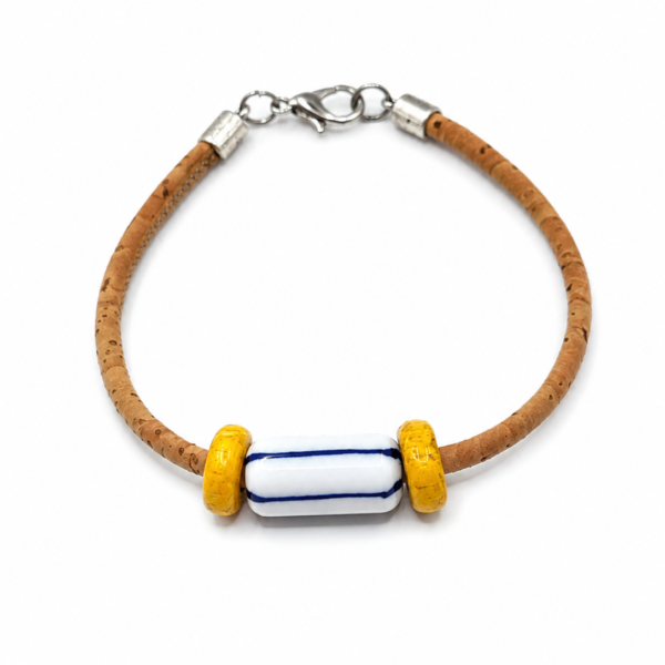 Natural Cork Bracelet with Portuguese Ceramic – Blue Stripe
