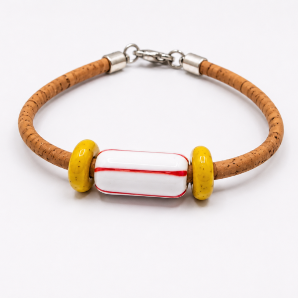 Natural Cork Bracelet with Portuguese Ceramic – Red Stripe