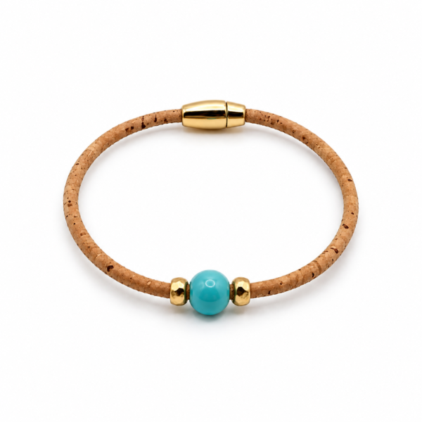 Natural Cork Bracelet with Blue Wooden Bead