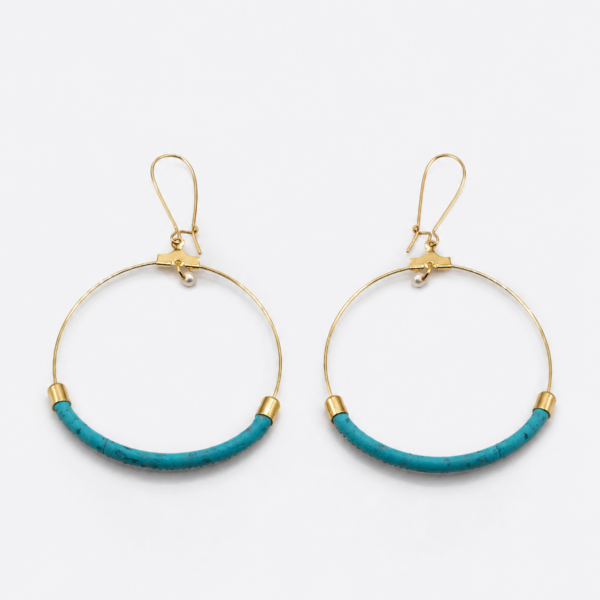Light Blue Natural Cork Earrings with Gold-Plated Findings