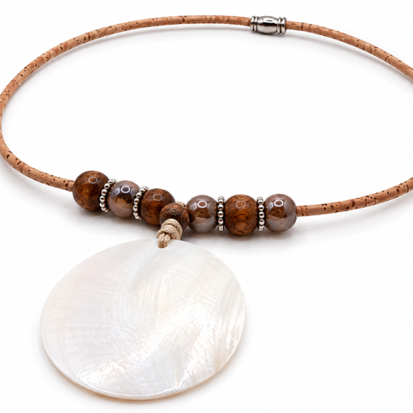 Natural Cork Necklace with Mother-of-Pearl Pendant