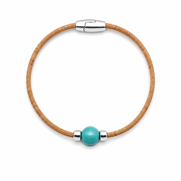 Natural Cork Bracelet with Blue Wooden Bead