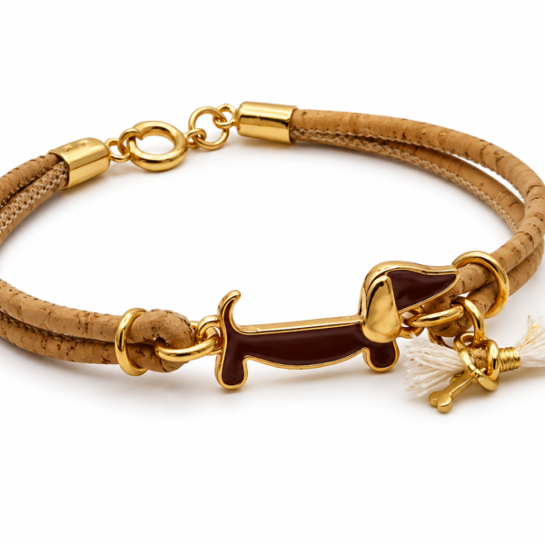 Natural Portuguese Cork Bracelet with Brown Dog Dachshund