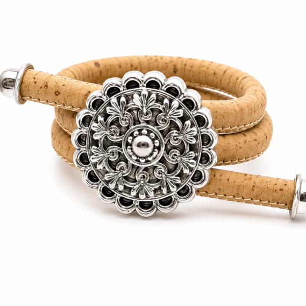 Natural Cork Ring with Lace-Style Flower – Handmade