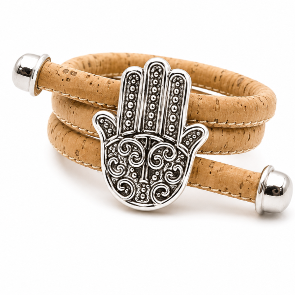 Natural Cork Ring with Silver Beads – Handcrafted