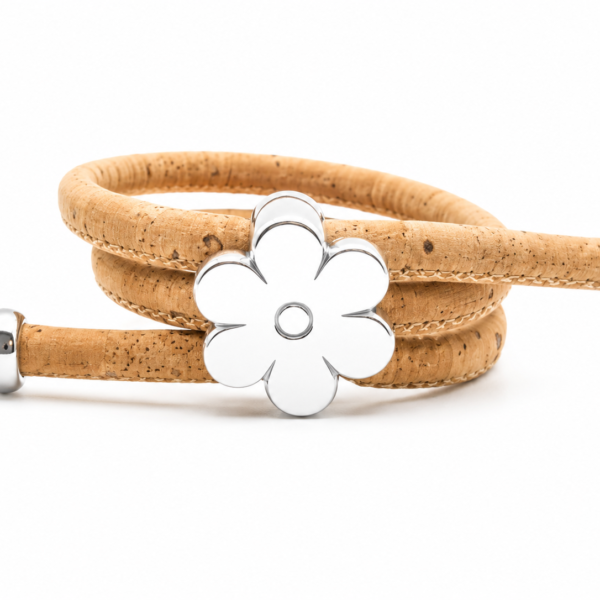 Natural Cork Ring with Silver Flower Beads